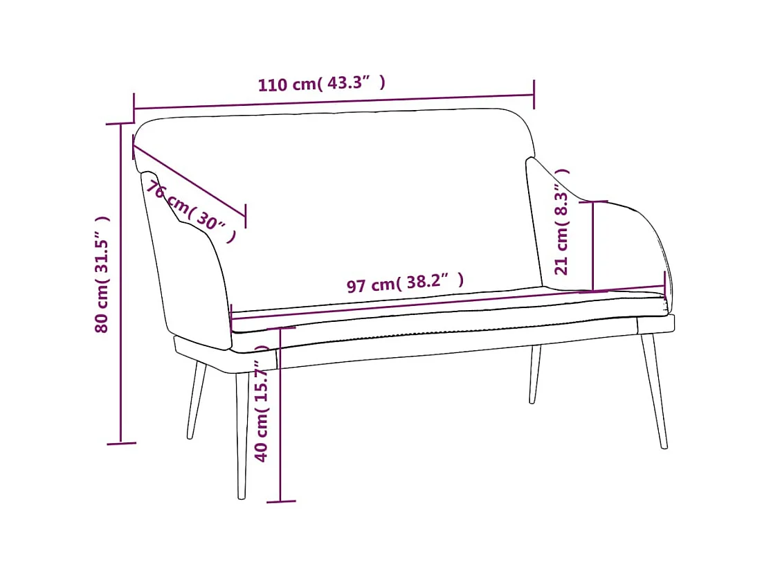 Zwarte bank 110x76x80 cm fluweel