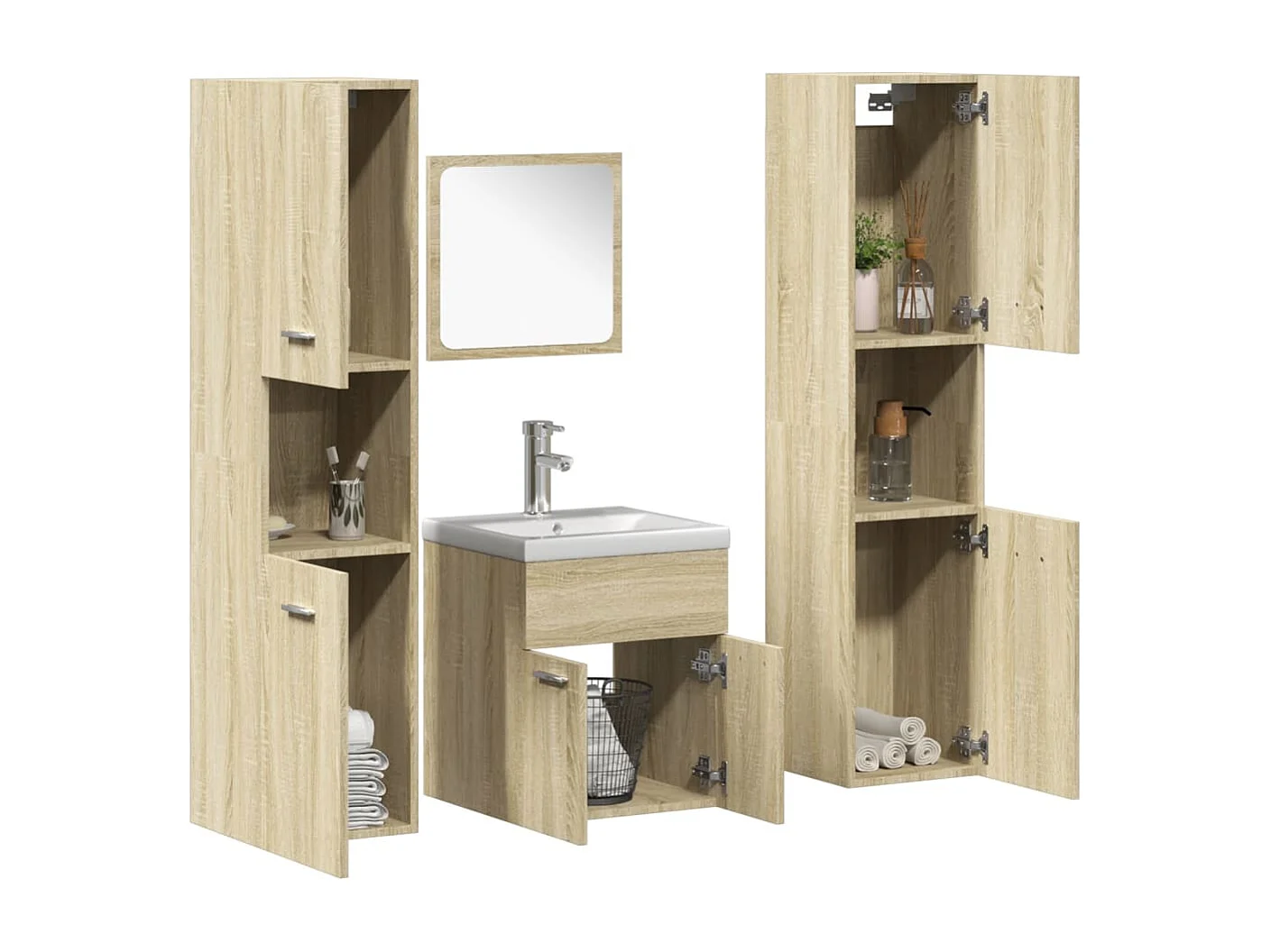 Set di mobili da bagno 5 pezzi in rovere Sonoma