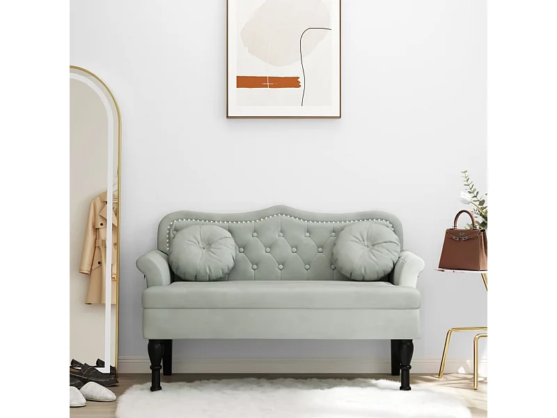 Banc avec coussins gris clair 120,5x65x75 cm velours