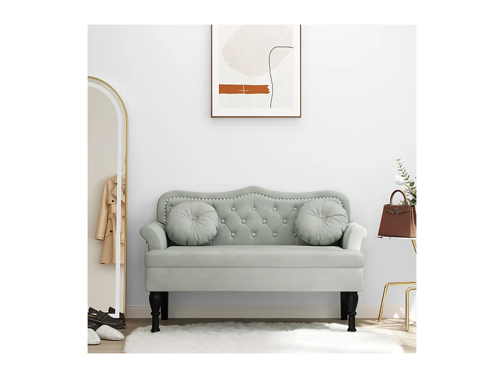 Banc avec coussins gris clair 120,5x65x75 cm velours