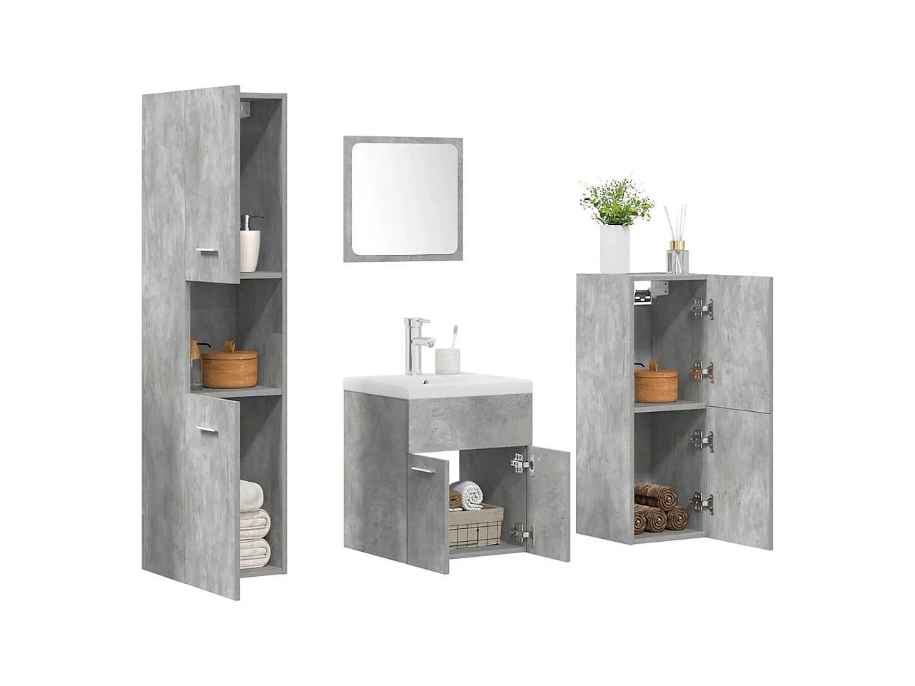 5-teiliges Badmöbel-Set Betongrau