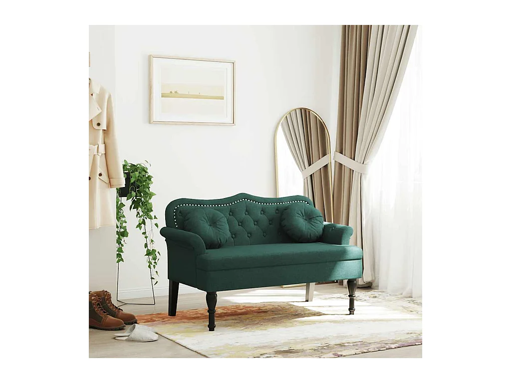 Bank mit dunkelgrünen Kissen 120,5x65x75 cm Samt