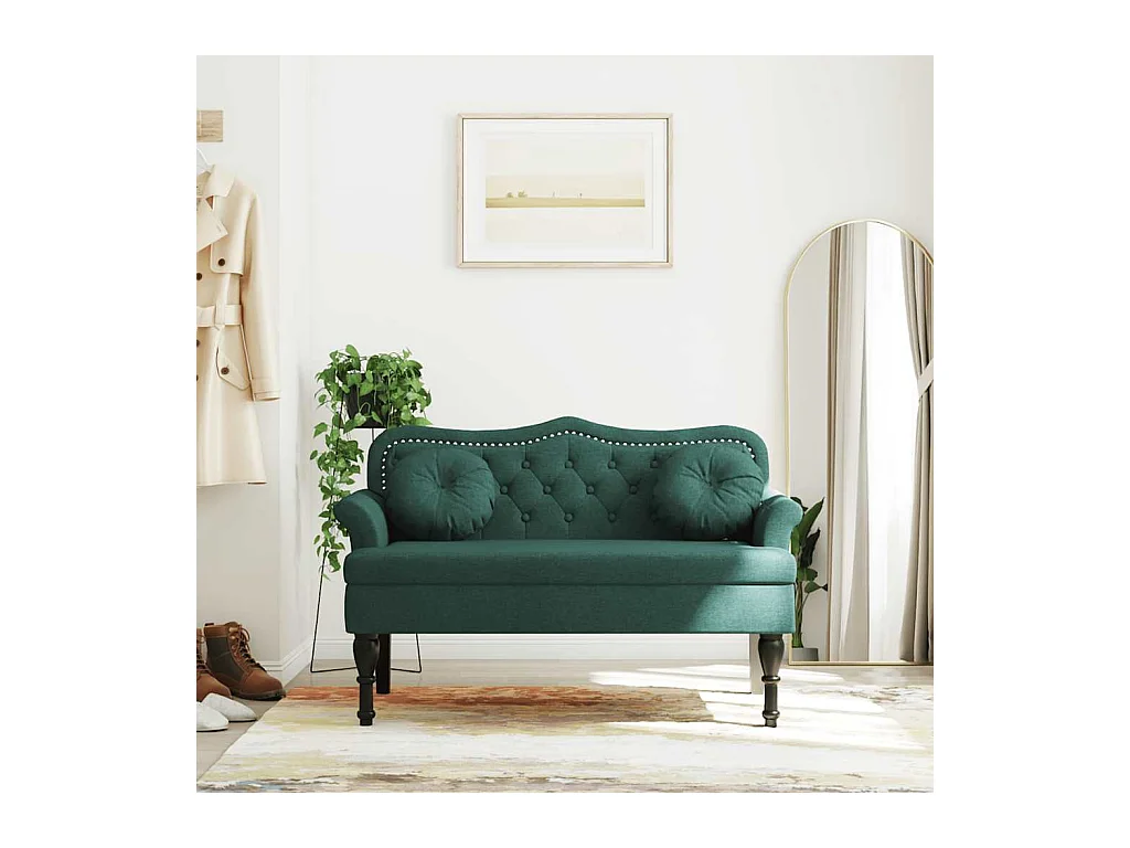 Bank mit dunkelgrünen Kissen 120,5x65x75 cm Samt