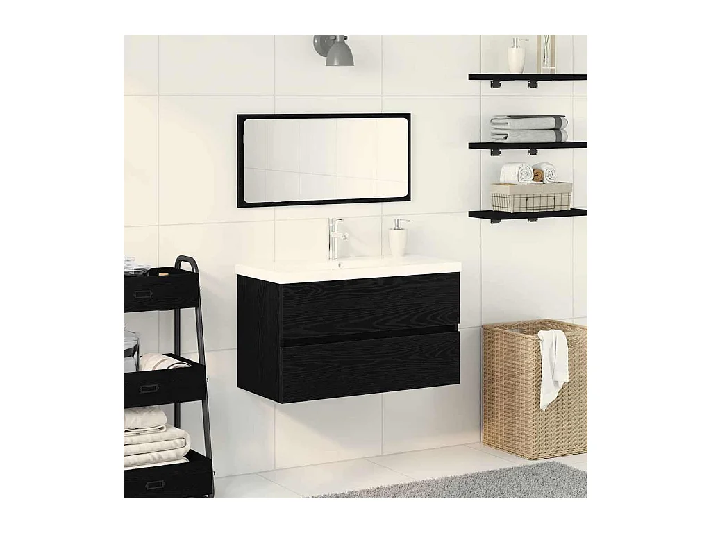 Ensemble de mobilier de salle de bain 3 pcs Chêne noir