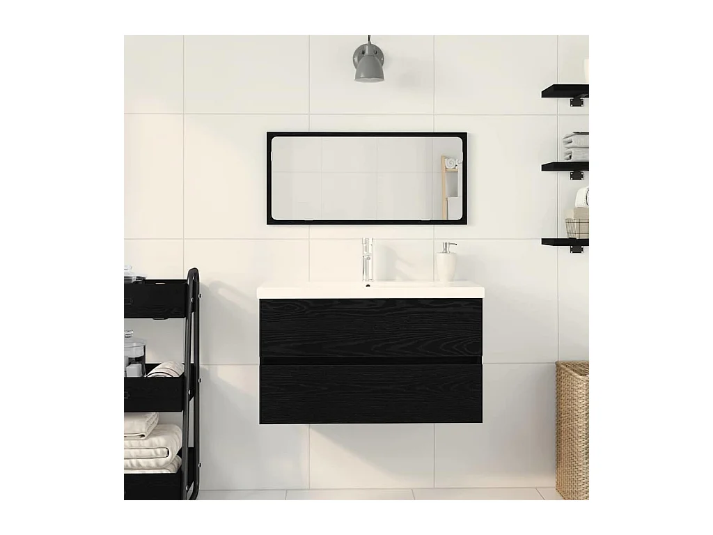 Ensemble de mobilier de salle de bain 3 pcs Chêne noir