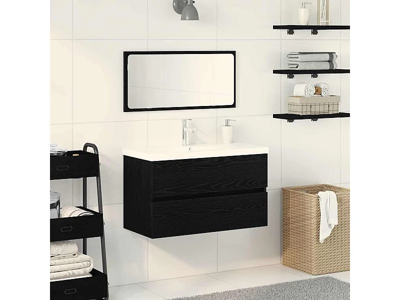Ensemble de mobilier de salle de bain 3 pcs Chêne noir