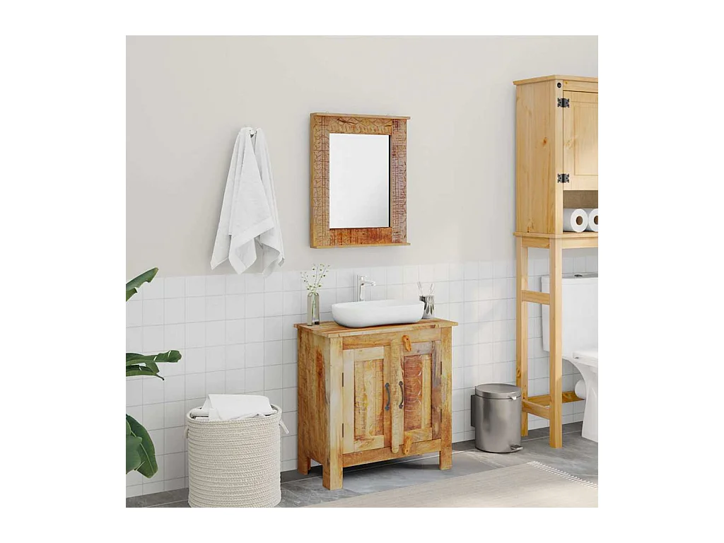 Meuble de salle de bain avec miroir Bois massif de manguier