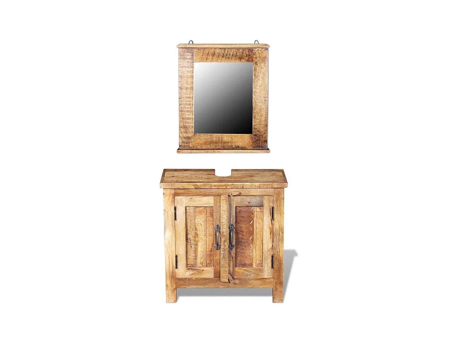 Meuble de salle de bain avec miroir Bois massif de manguier