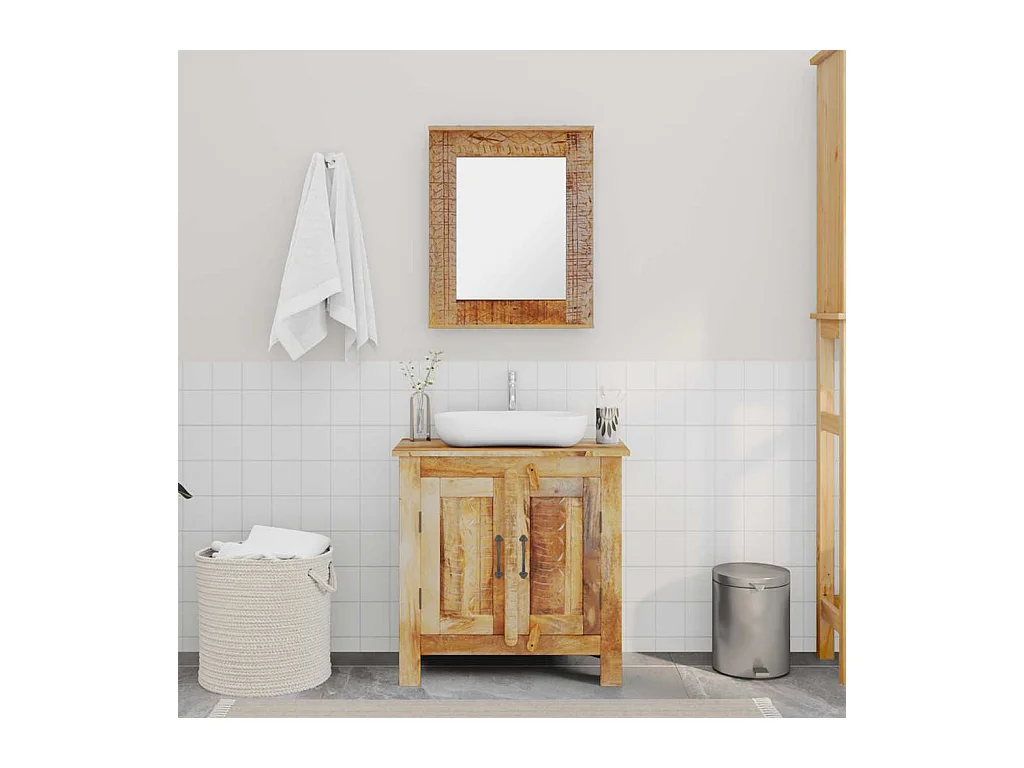 Meuble de salle de bain avec miroir Bois massif de manguier