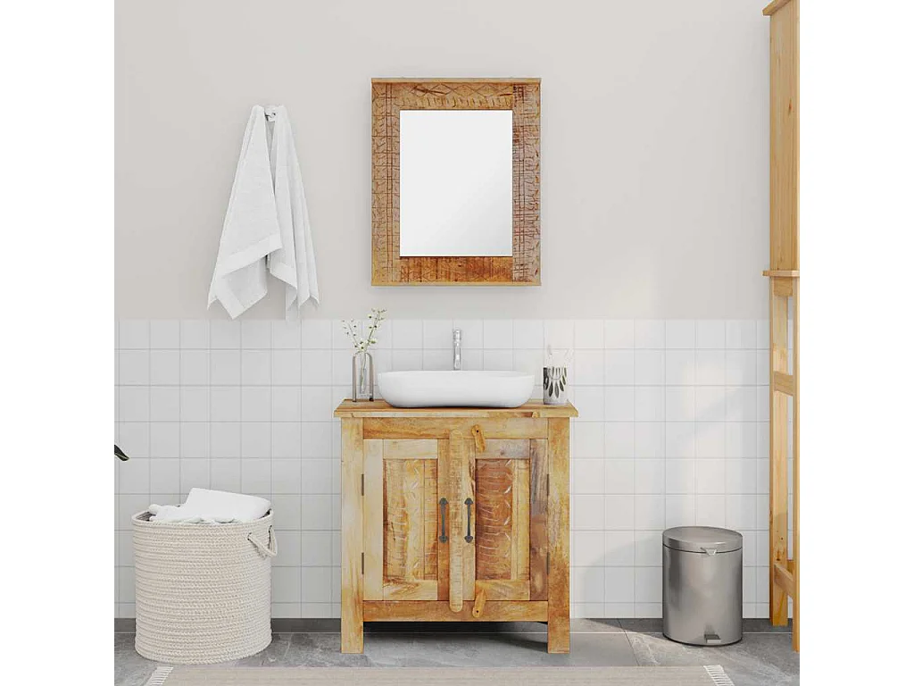 Meuble de salle de bain avec miroir Bois massif de manguier