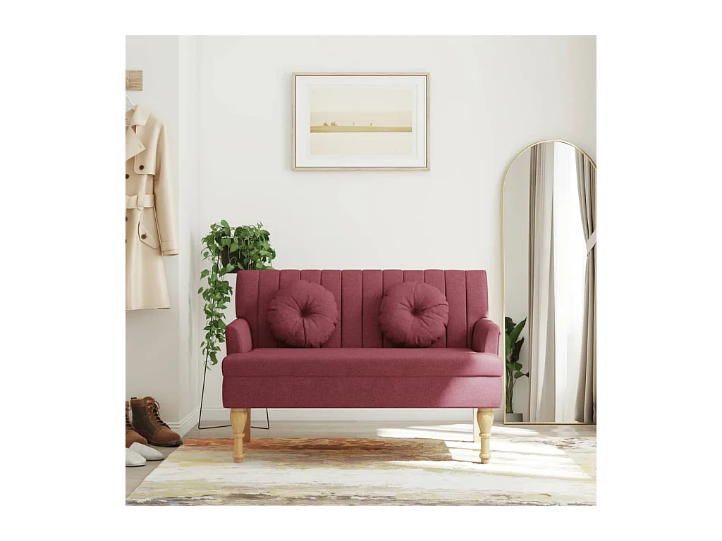 Bank mit burgunderroten Kissen 113x64,5x75,5 cm Stoff