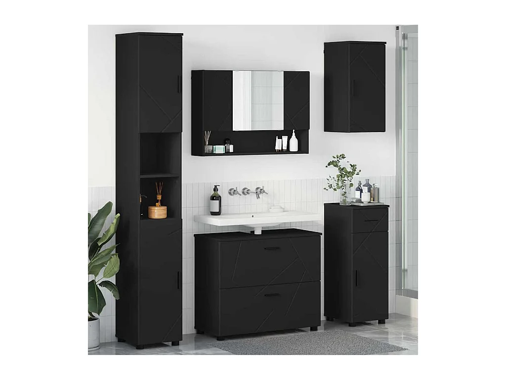 Ensemble de mobilier de salle de bain avec tiroir 5 pcs Noir