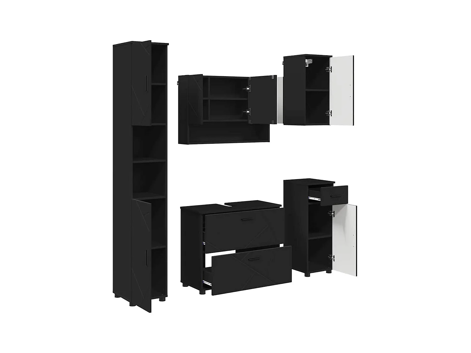 Ensemble de mobilier de salle de bain avec tiroir 5 pcs Noir