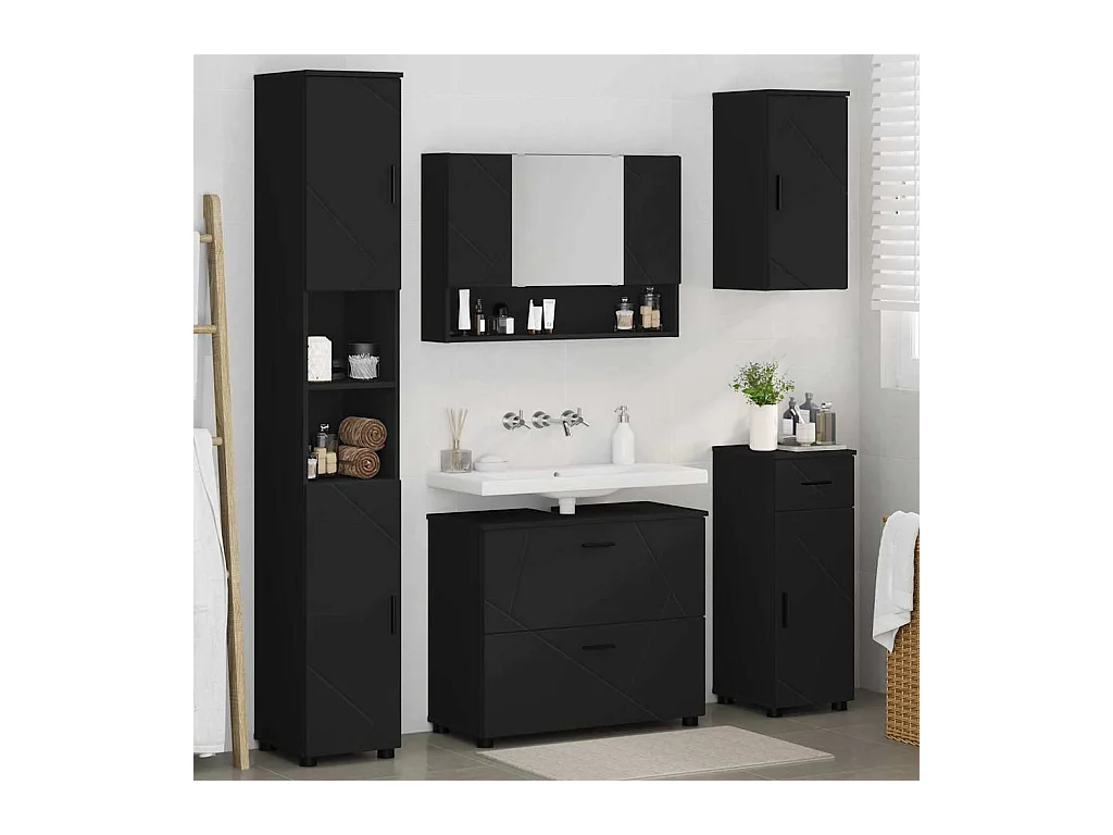Ensemble de mobilier de salle de bain avec tiroir 5 pcs Noir