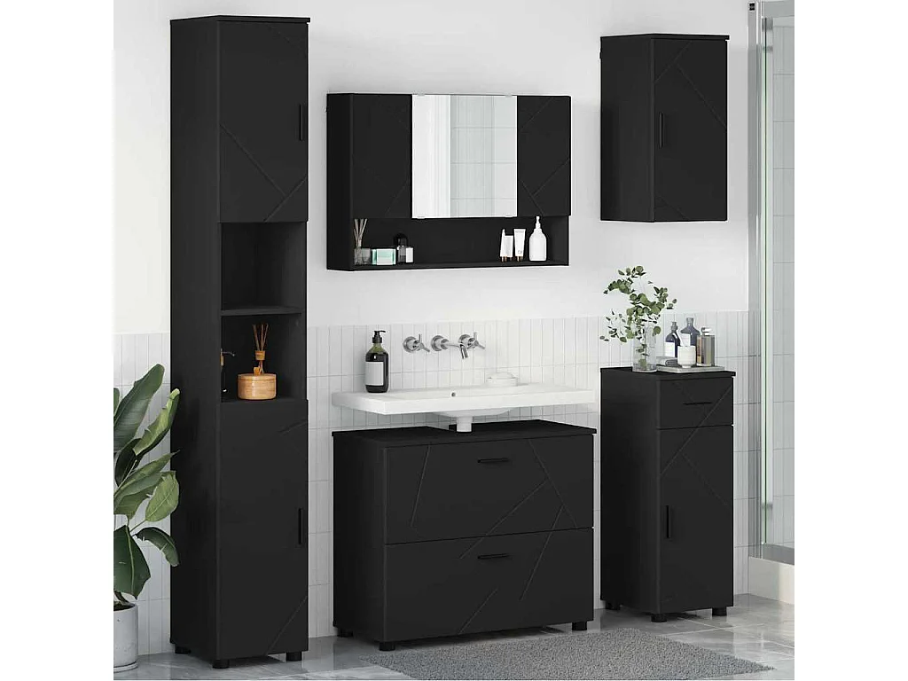 Ensemble de mobilier de salle de bain avec tiroir 5 pcs Noir