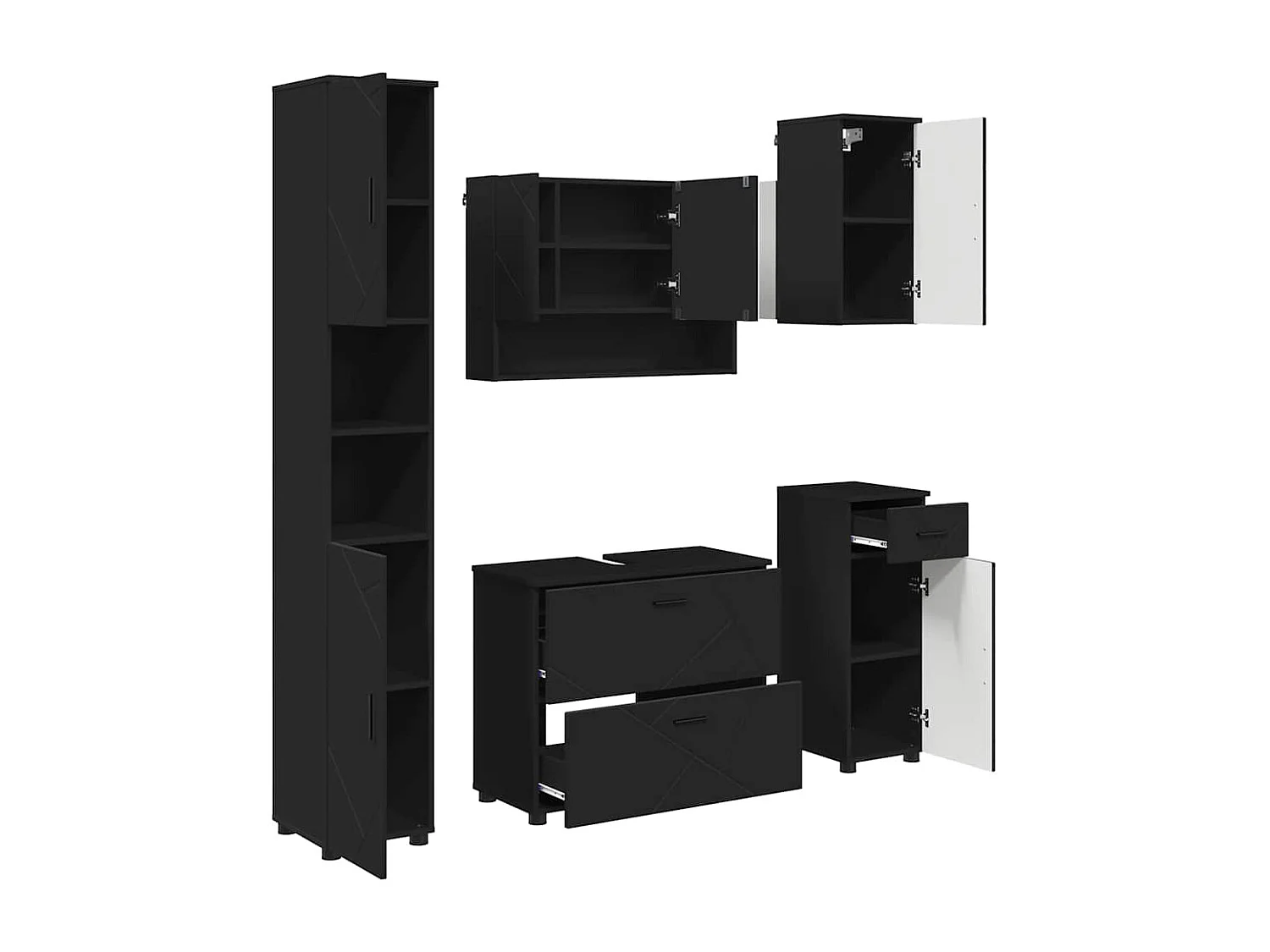 Ensemble de mobilier de salle de bain avec tiroir 5 pcs Noir