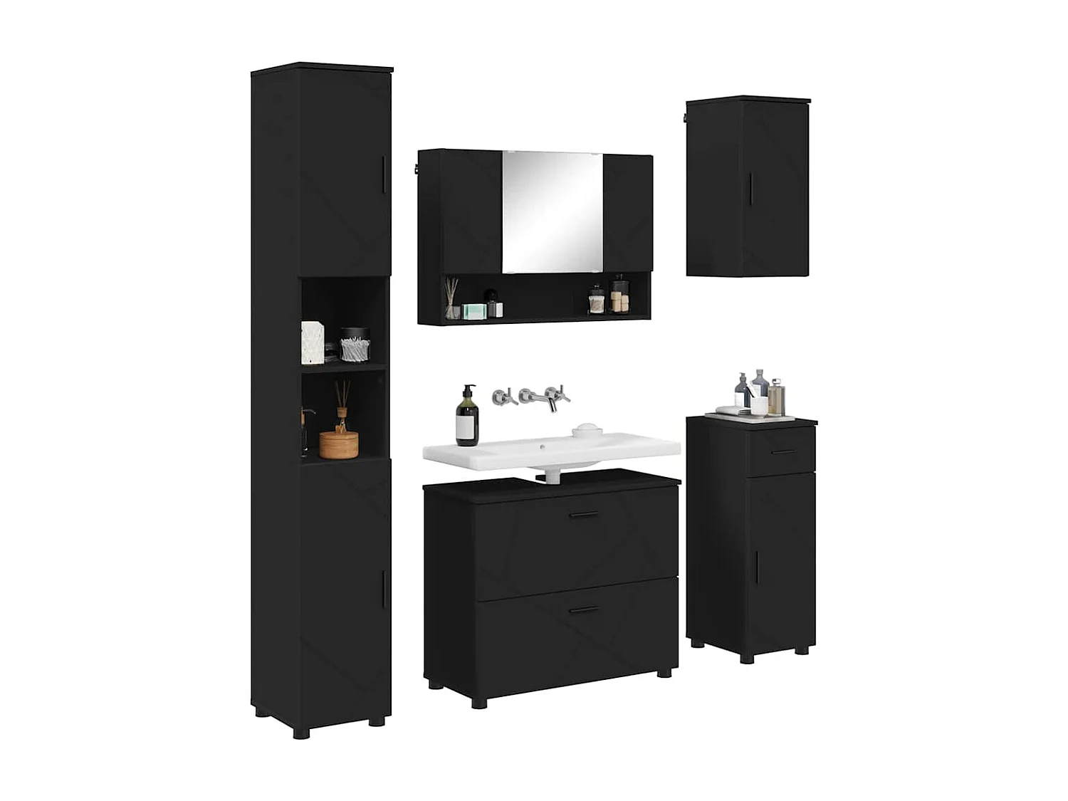 Ensemble de mobilier de salle de bain avec tiroir 5 pcs Noir