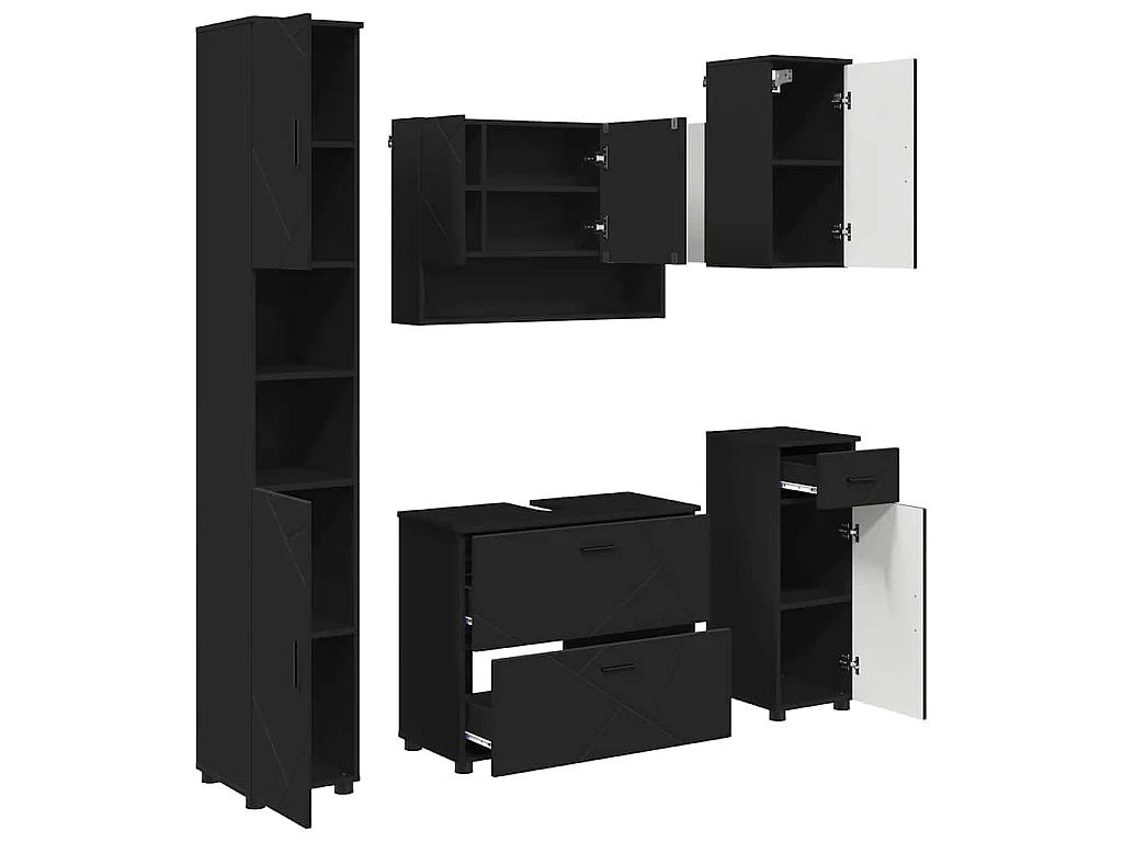 Set di mobili da bagno con cassetto 5 pezzi nero