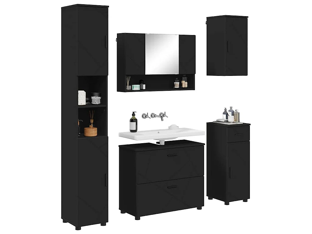Set di mobili da bagno con cassetto 5 pezzi nero
