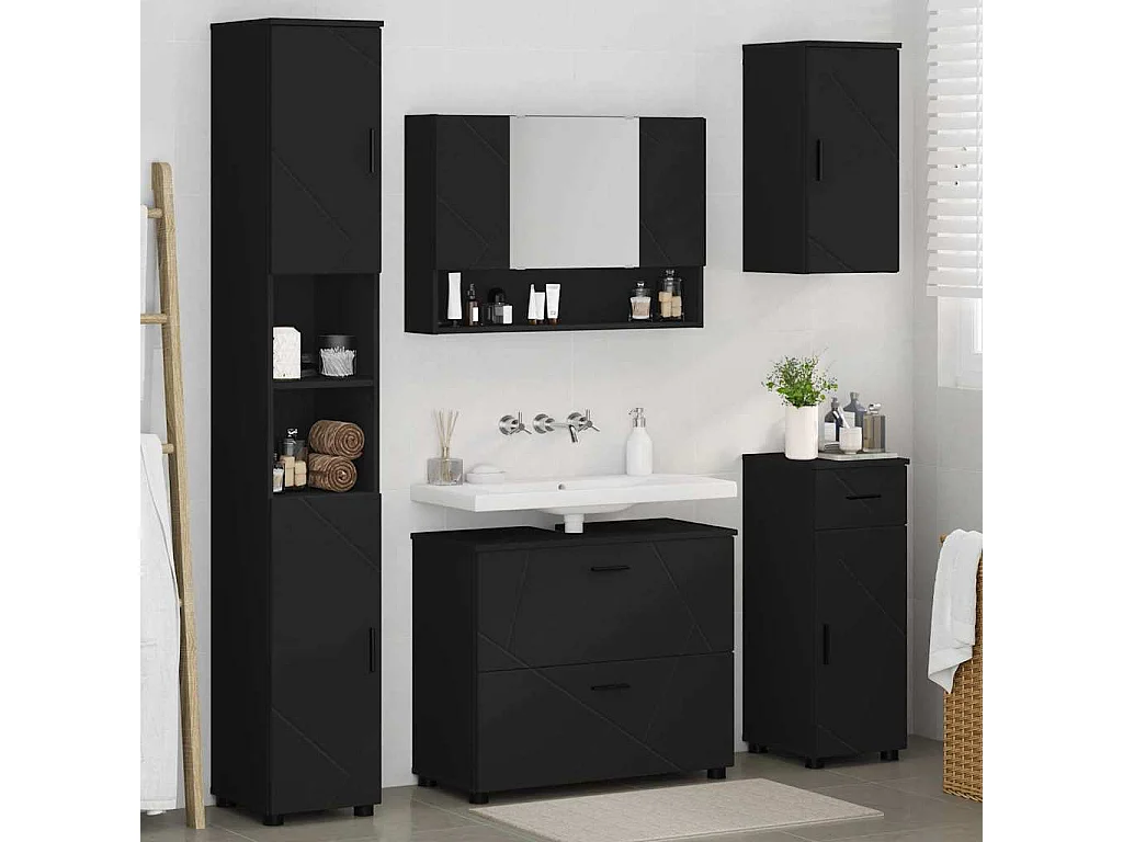 Set di mobili da bagno con cassetto 5 pezzi nero