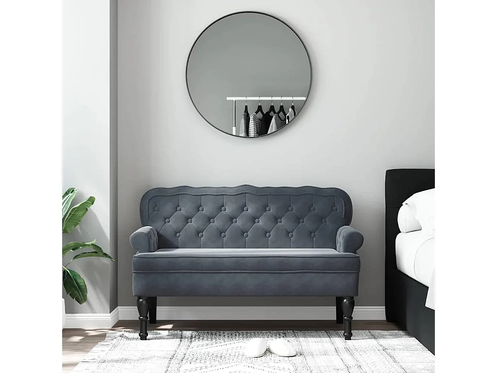 Banco con respaldo gris oscuro 119,5x64,5x75 cm terciopelo