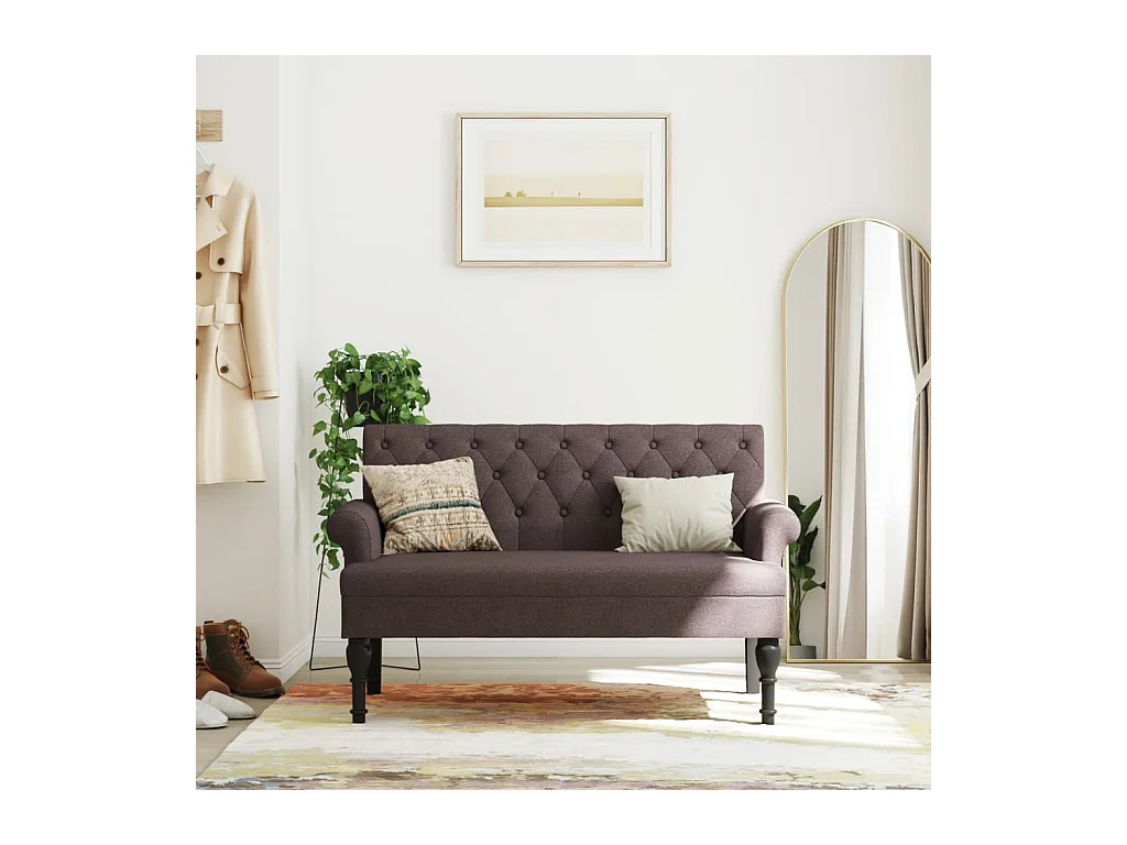 Banco con respaldo marrón oscuro 120x62x75,5 cm tela