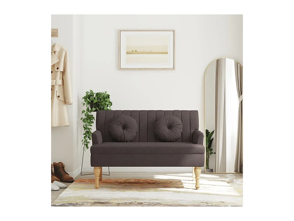 Banc avec coussins marron foncé 113x64,5x75,5 cm tissu
