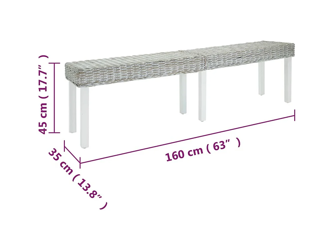 Banco Blanco 160x35x45 cm Ratán kubu natural y caoba maciza