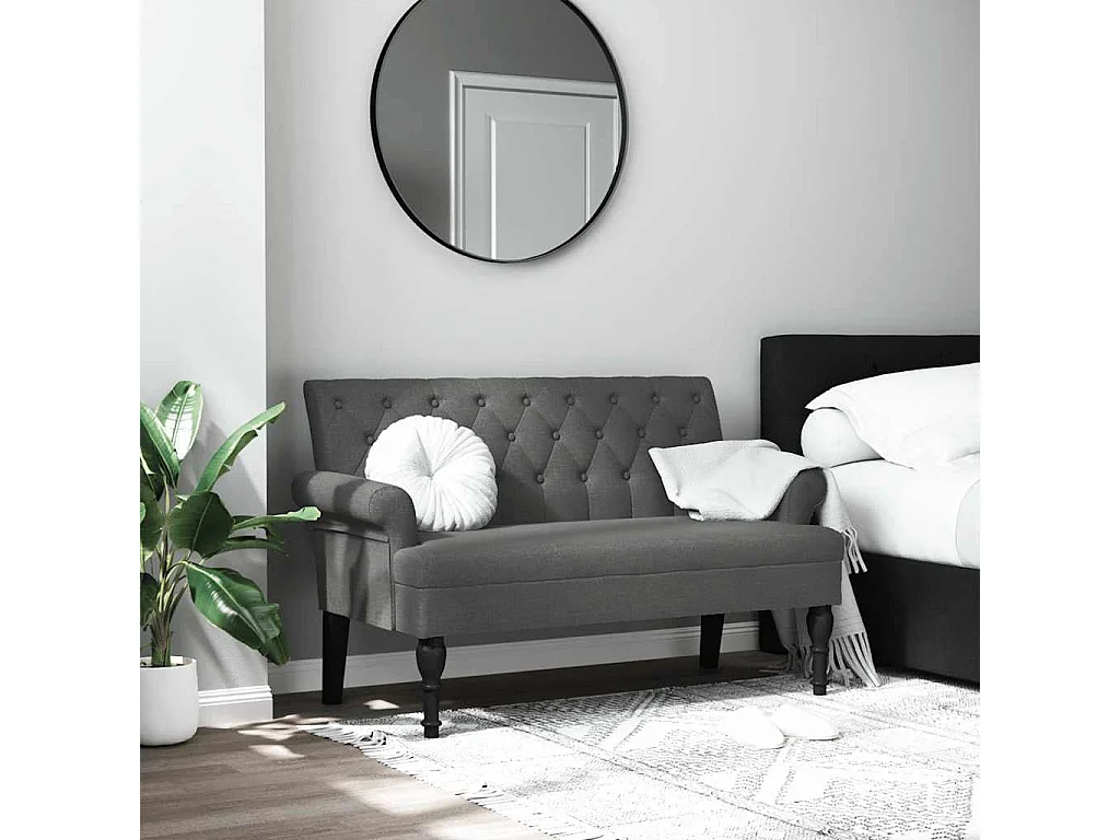 Banco con respaldo gris oscuro 120x62x75,5 cm tela