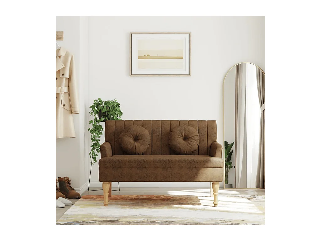 Banco con cojines marrones 113x64,5x75,5 cm piel antelina