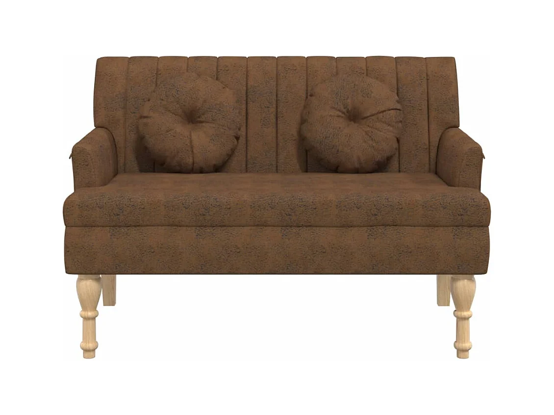 Banco con cojines marrones 113x64,5x75,5 cm piel antelina
