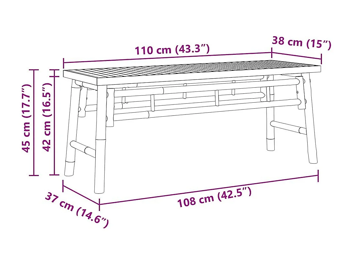 Banc Marron 110 x 38 x 45 cm Bambou