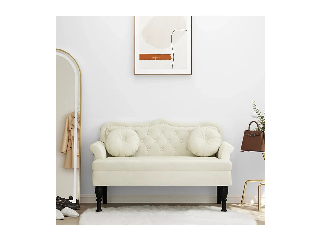 Banc avec coussins crème 120,5x65x75 cm velours
