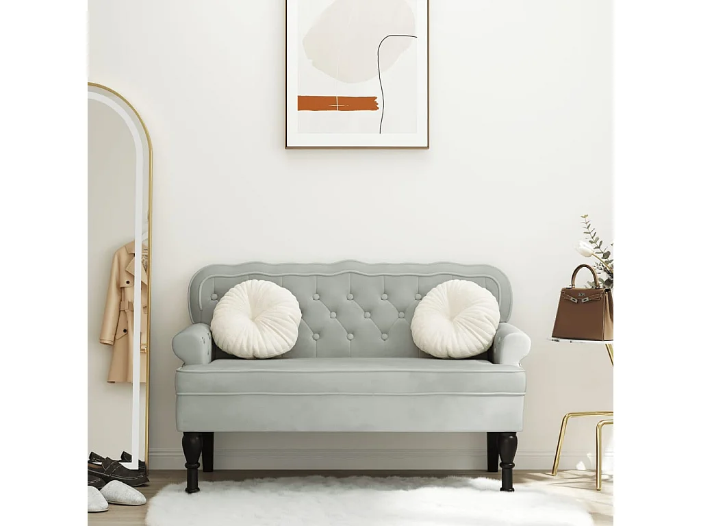 Banco con respaldo gris claro 119,5x64,5x75 cm terciopelo