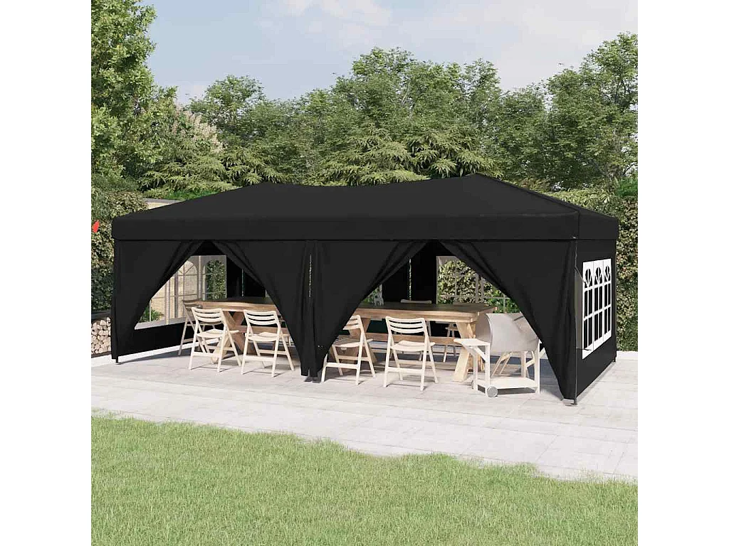 Tenda pieghevole per ricevimenti con pareti Nero 3x6 m
