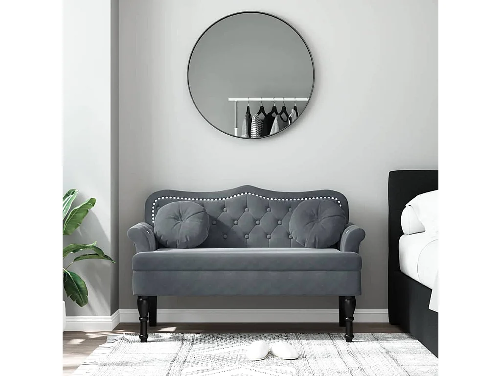 Banc avec coussins gris foncé 120,5x65x75 cm velours