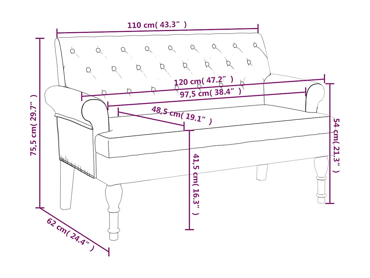 Banc avec dossier vert foncé 120x62x75,5 cm tissu