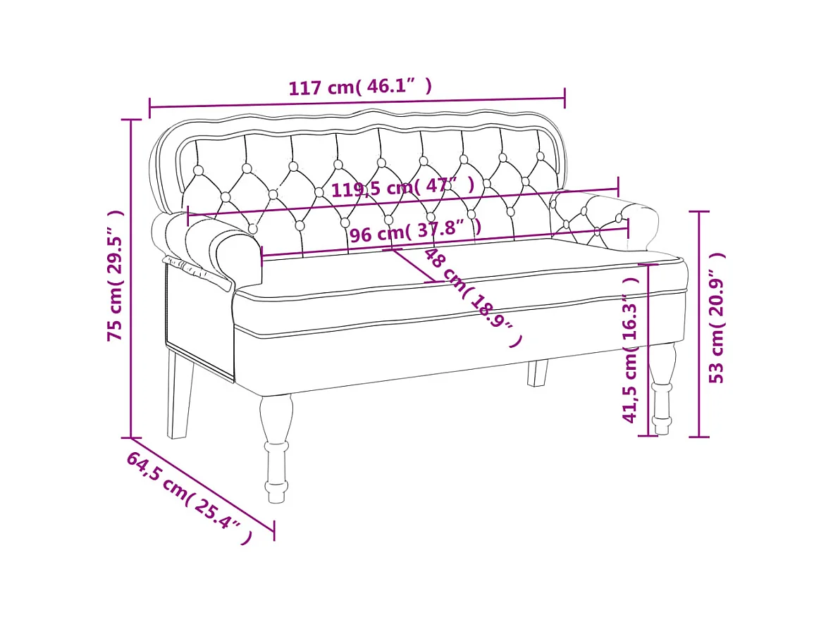 Banc avec dossier rose 119,5x64,5x75 cm velours