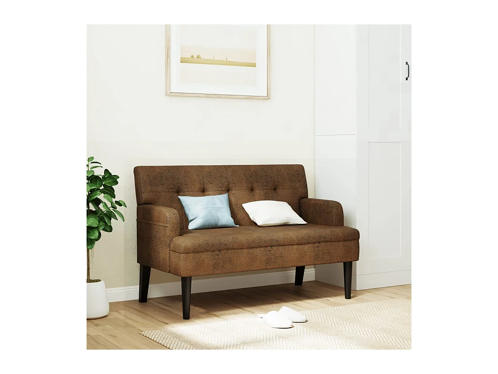 Banco con respaldo marrón 112x65,5x75 cm piel antelina