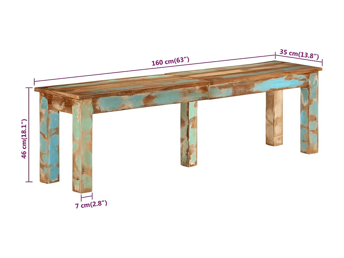 Banc 160x35x46 cm bois de récupération massif