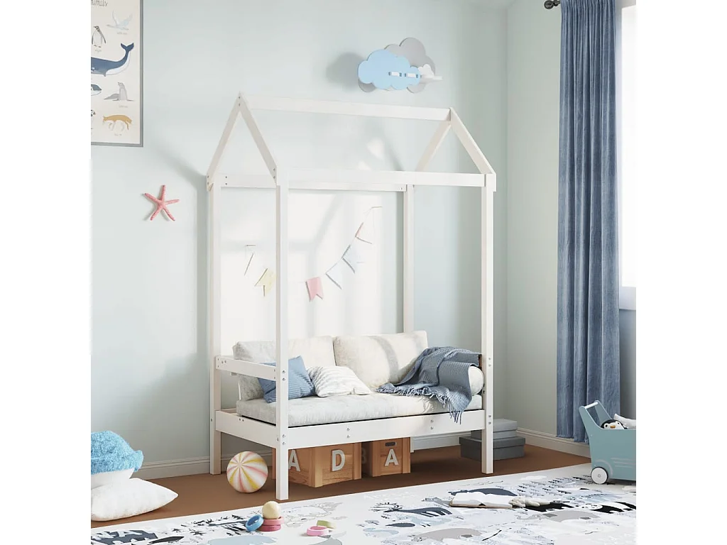 Banco con techo blanco 117,5x70x176,5 cm madera maciza de pino