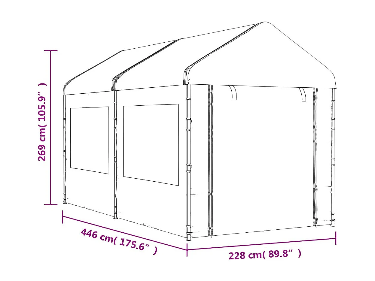 Gazebo con techo blanco 4,46x2,28x2,69 m polietileno