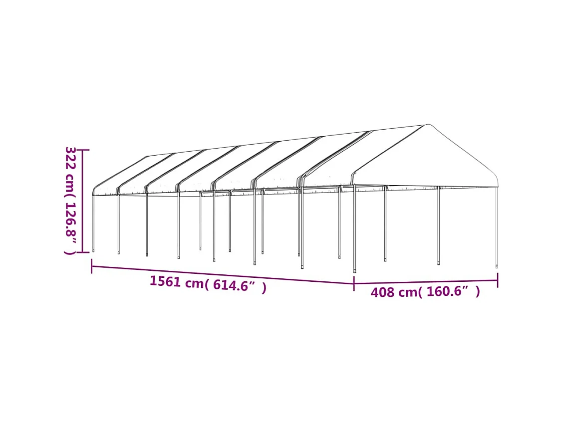 Gazebo con techo blanco 15,61x4,08x3,22 m polietileno