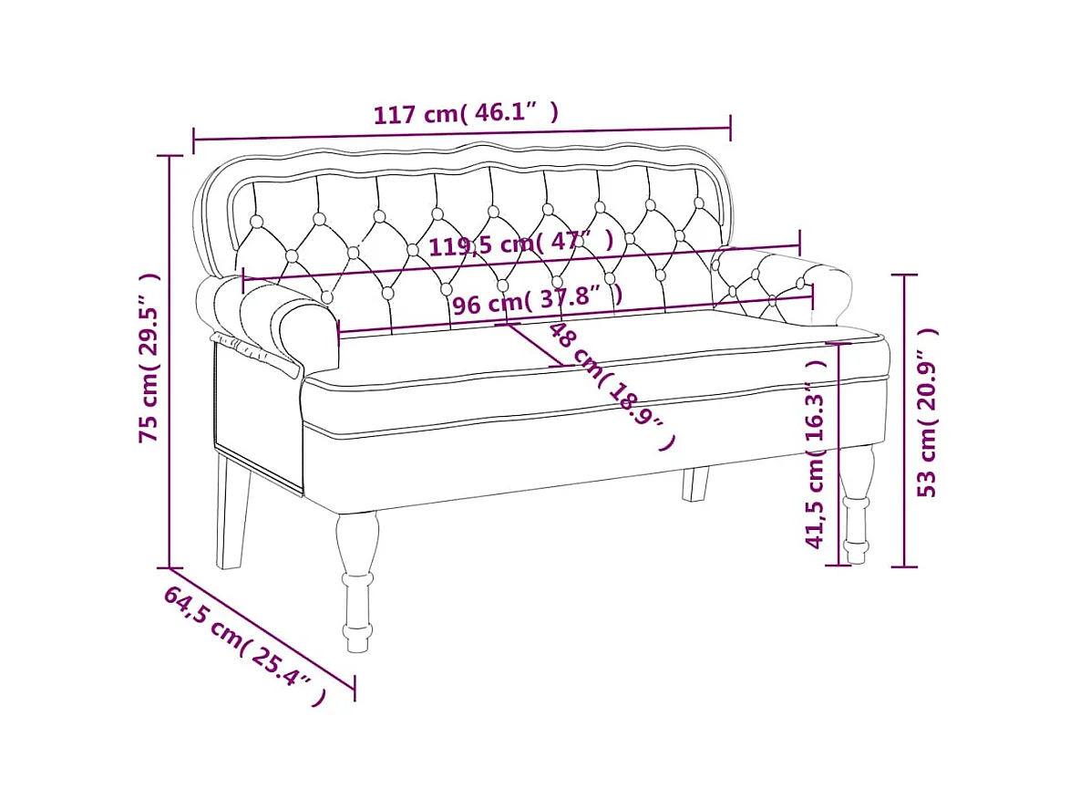 Bank mit dunkelgrüner Rückenlehne 119,5x64,5x75 cm Samt