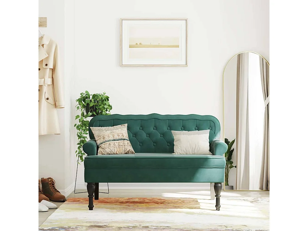 Panca con schienale verde scuro 119,5x64,5x75 cm velluto