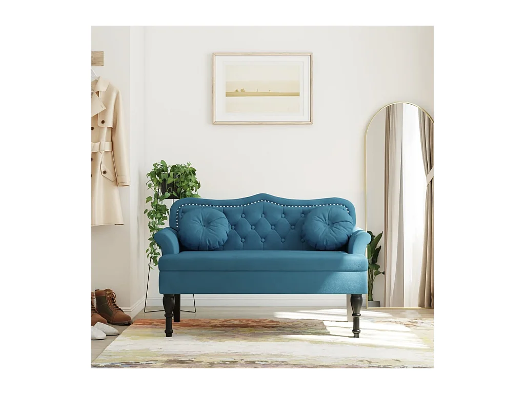 Banc avec coussins bleu 120,5x65x75 cm velours