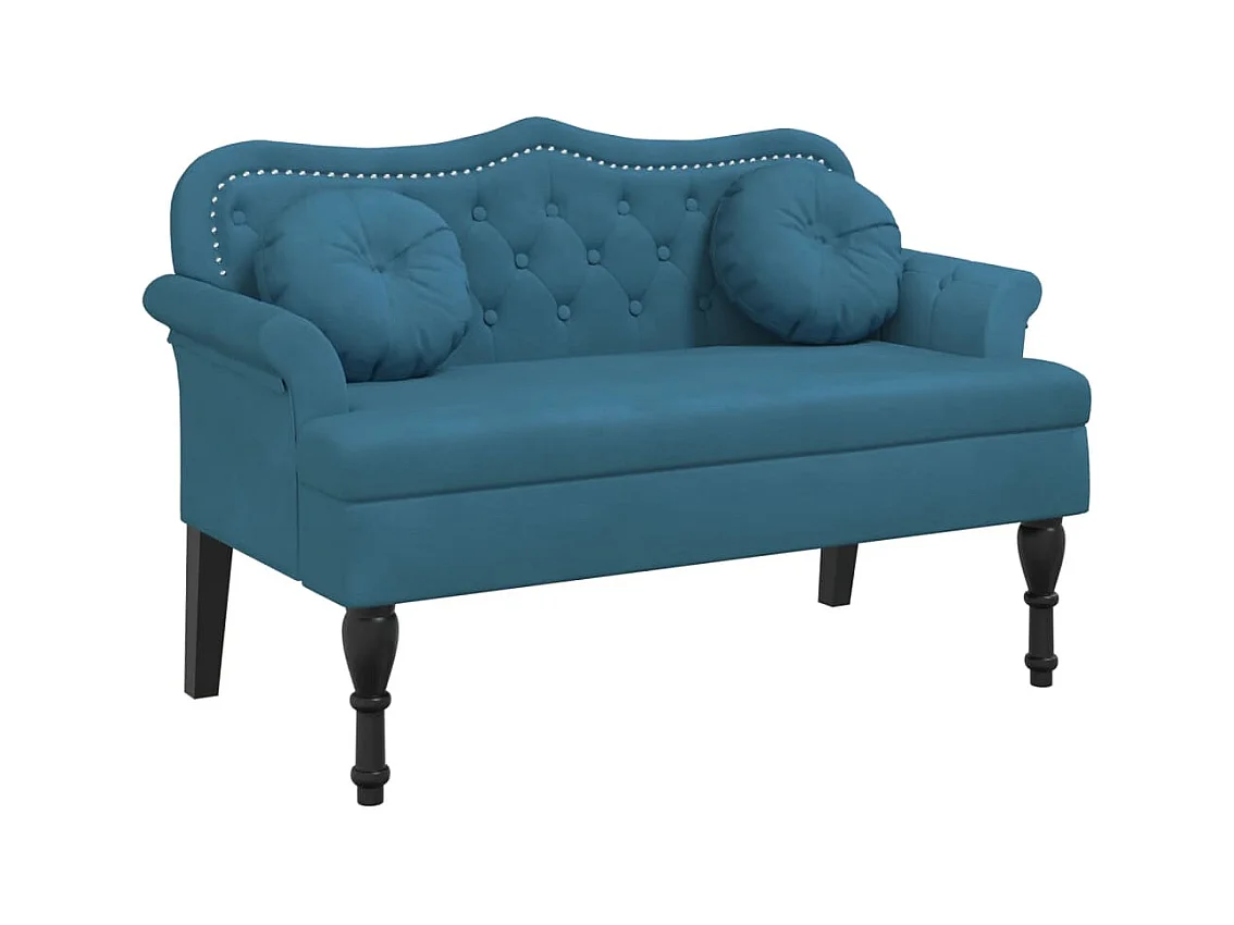 Banc avec coussins bleu 120,5x65x75 cm velours