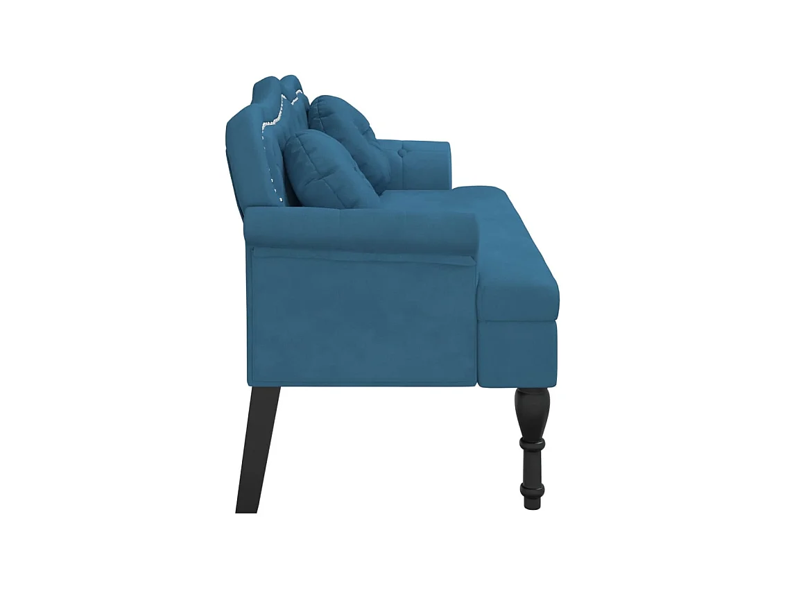Banc avec coussins bleu 120,5x65x75 cm velours