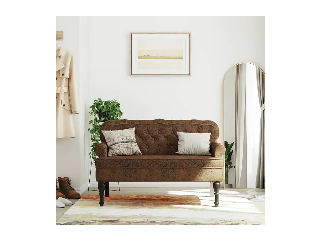 Banco con respaldo marrón 119,5x64,5x75 cm piel antelina