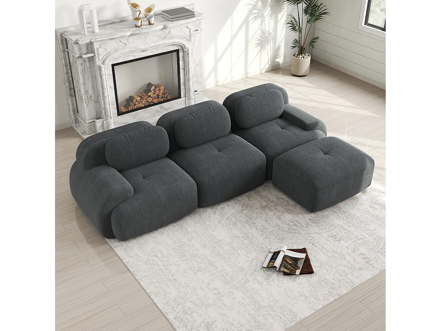 Divano angolare modulare, Cordsamt premium, ergonomico, grigio (180x90x85 cm)